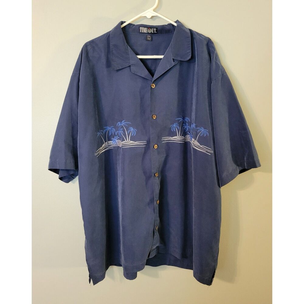 Timeout Mens Short Sleeve Hawaiian Embroidered Shirt XXL